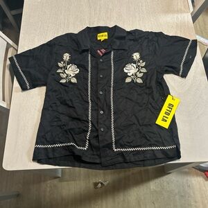 Black Floral Embroidered Men's Polo Shirt